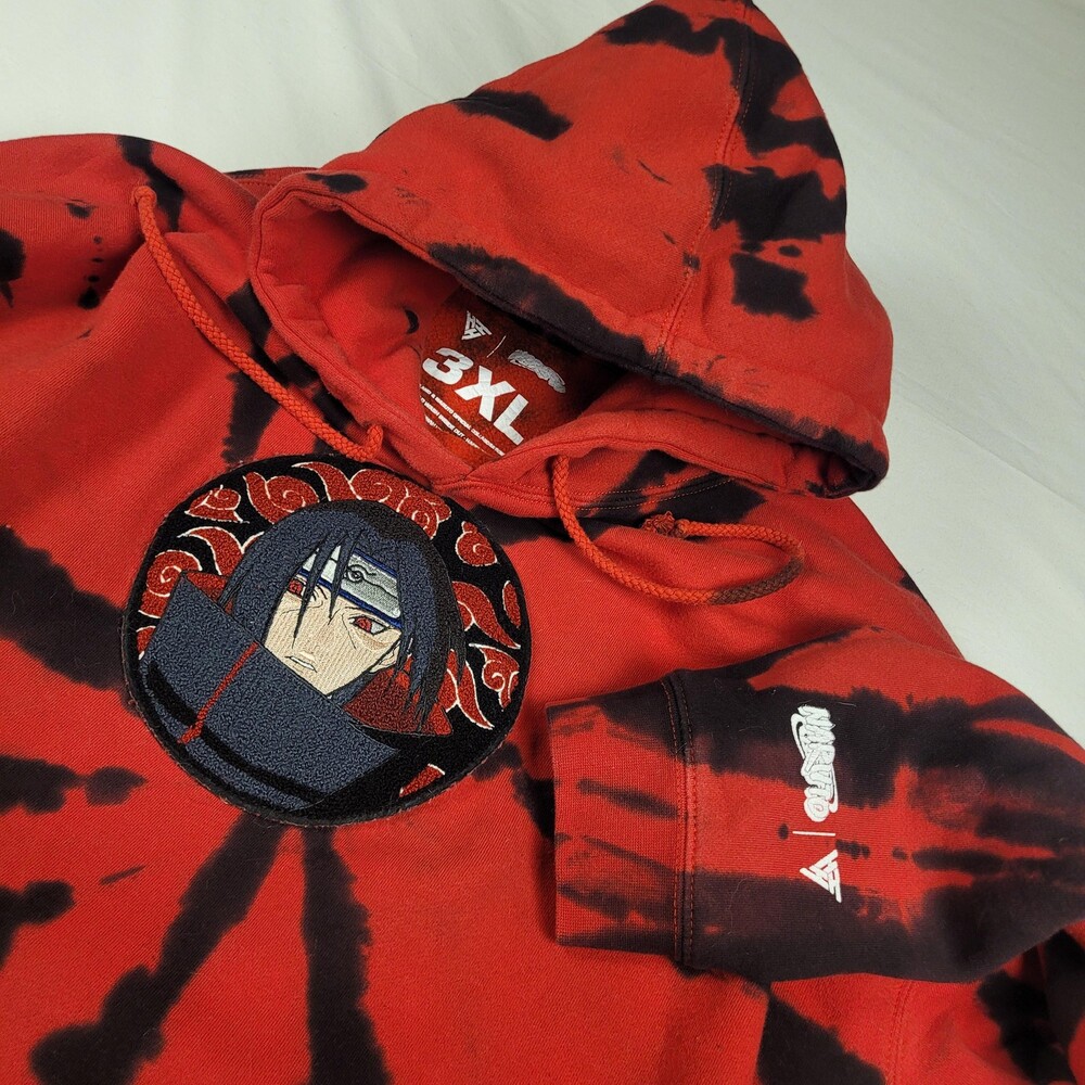 Hypland X Naruto Itachi Hoodie Mens 3XL Red Black Tie Dye Pullover Anime Chenile